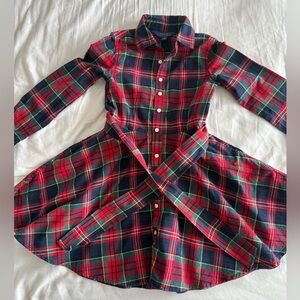 Polo by Ralph Lauren Red and Green Plaid Button Down Shirt Dress